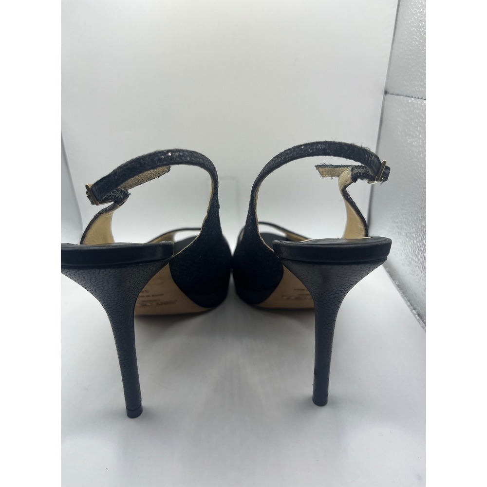 Jimmy Choo Glitter Peep Toe Slingback Heels Black Made‎ in Italy Size 38 - Picture 3 of 8